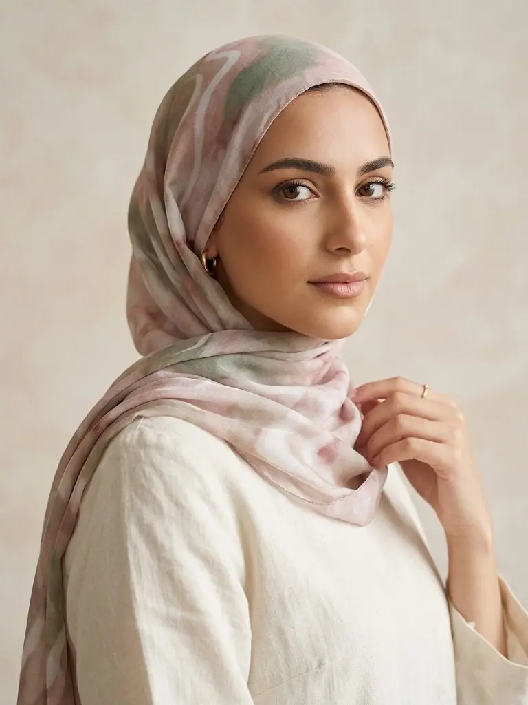 Women's Watercolor Floral Chiffon Headscarf - Female, Elegant, Casual Commute Accessory with Flowing Fabric, Full-Head Coverage, Beautiful Patterns Head Scarves, Versatile, All Seasons