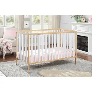 3 In 1 Multi-Functional Crib Toddler Bed Baby Bed Solid Wood Frame Newborn Bedside Cradle Natural Wood Color White