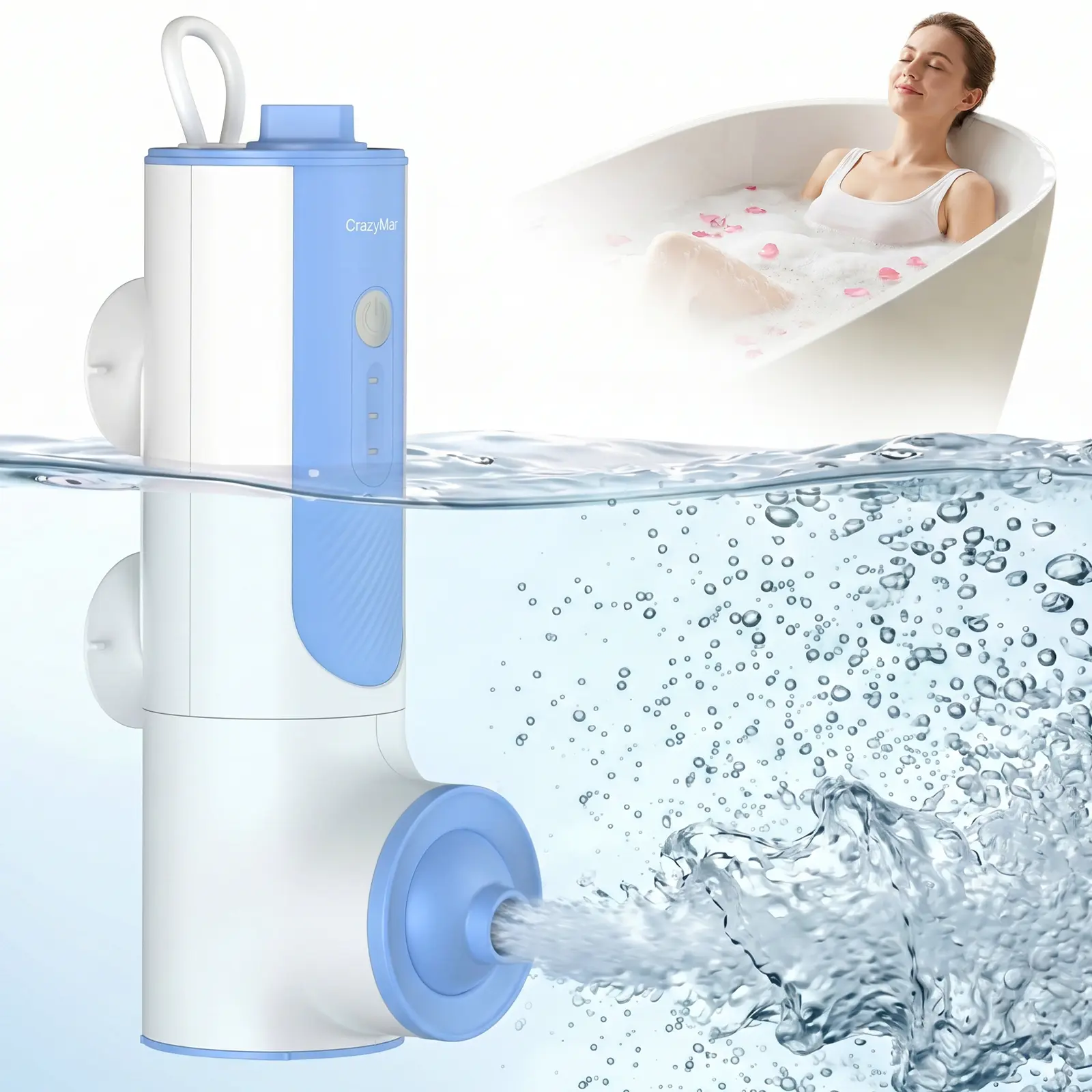 Bath Jet Spa, Bath Jet/Bubble Mode, Cordless Portable Bathtub Accessories with 3-Level Adjustable Speed, Bathtub Jets for Home Spa, Relaxing, Bath Spa for Gifts for Women