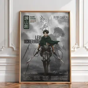 [No Frame] Levi Ackerman Manga Poster, Attack on Titan Anime Wall Art Print Vintage Gift (No Frame)