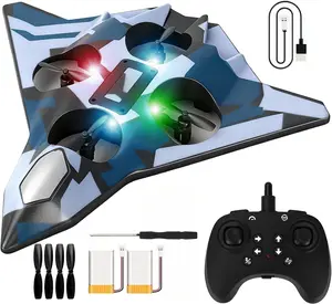 2 batteries 360° Flip RC Stunt Fighter Jet Toy for Kids Foam Body Colorful LED Lights Easy to Fly Remote Control Jet Plane Drone Cool Aerial Tricks Fun Indoor Outdoor Play Excellent gift for Christmas and new year levitating