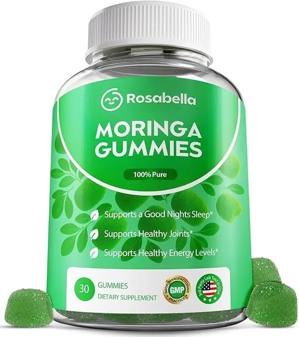 Rosabella Moringa Wellness Gummies - 1000mg Moringa Leaf Extract Equivalent, Vegan Daily Vitamins Supplement, Non-GMO, Gluten-Free, 30 Count