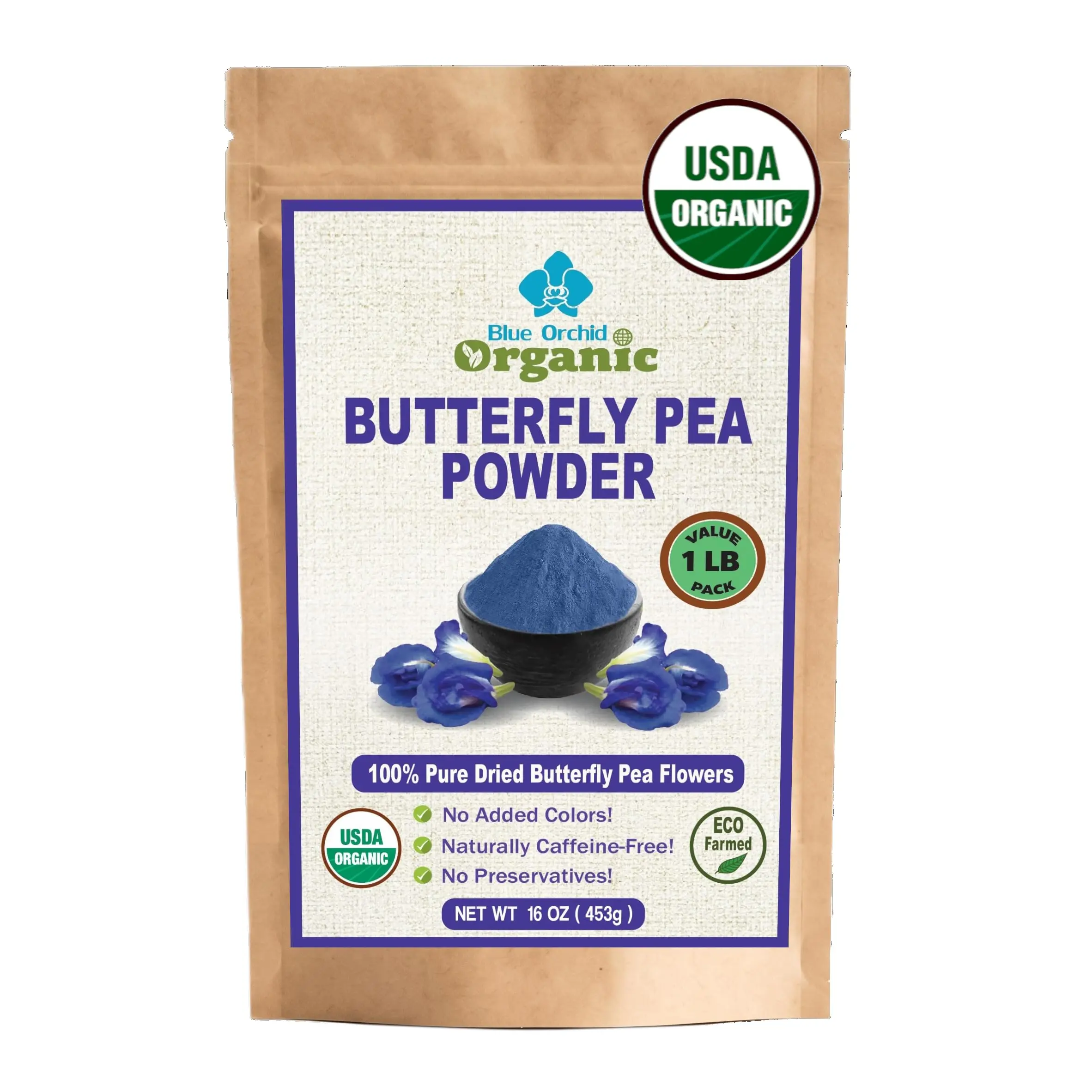 Butterfly Pea Flower Powder - Organic Blue Matcha Tea and Latte - Natural Food Coloring - 16 OZ (16 OZ)
