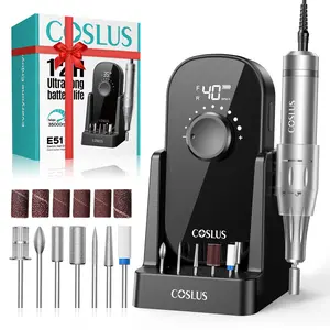 COSLUS Professional Electric Nail Drill, 35000 RPM Portable Rechargeable Nail File with Storage Stand for Acrylic Gel Polishing Removing - Easy to Use for Women, Manicure at Home DIY or Salon, Pink