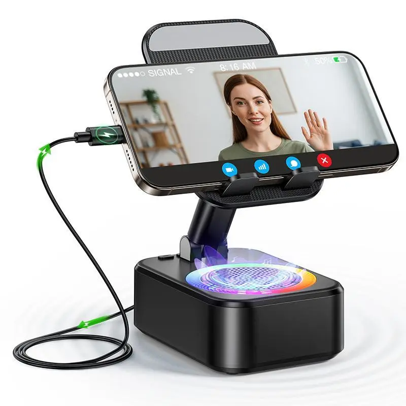 IMOLI Wireless Sensor Audio Speaker Stand,5-in-1 CellPhone Stand,Rechargeable Emergency Power Bank,360° Rotation Phone Speaker Stand & Charger, Suitable for Kitchen Travel Party Outdoors Gym, Women's Men's Gift Ideas Phone Accessories