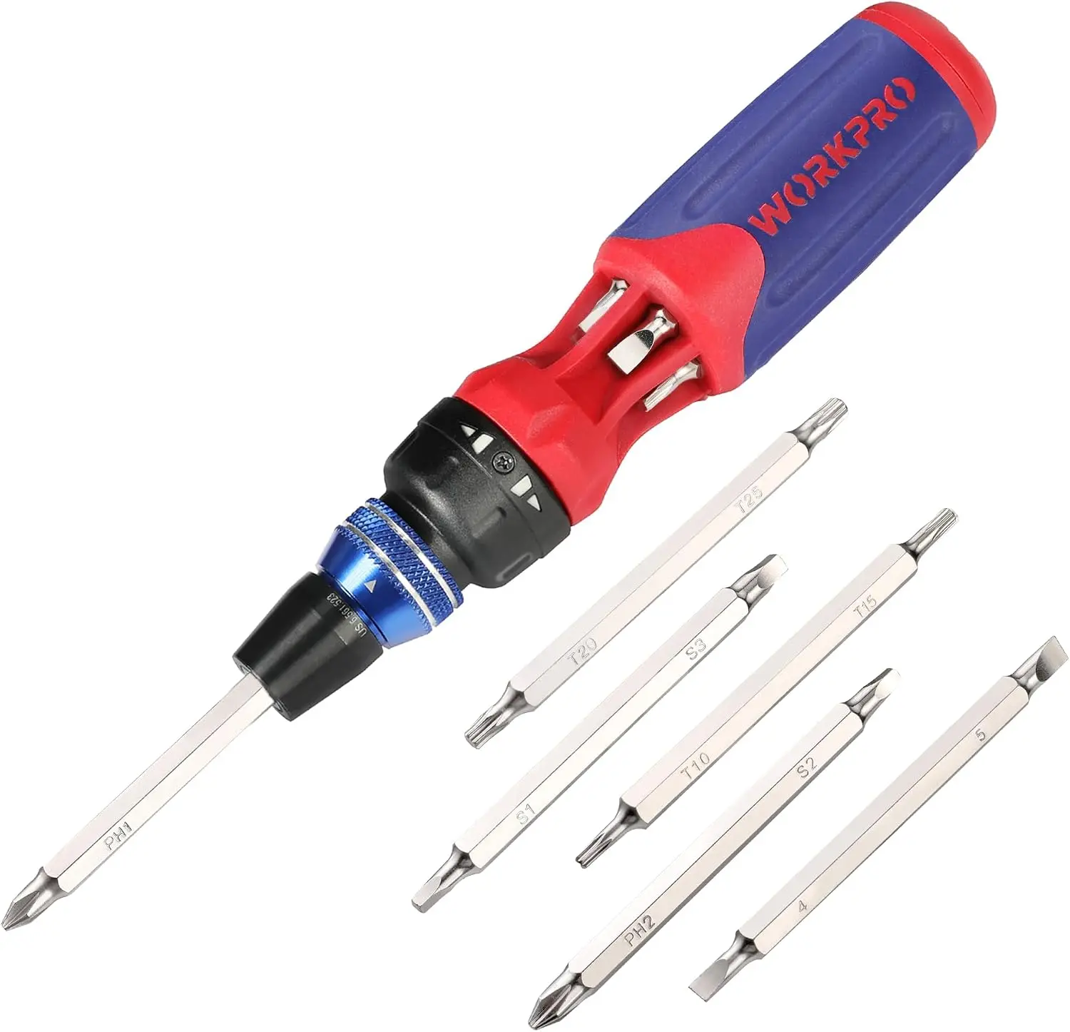 WORKPRO Ratcheting Multi-Bit Screwdriver, 12-in-1 Set with Double-Ended Bits Stored in Handle