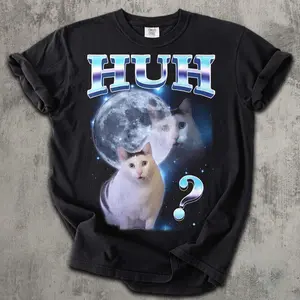 HUH Funny Dank Cat Meme Tee Shirt Gift for Woman and Man, Ugly Shirts, Unhinged T-shirt, Goofy Ahh Cats Clothes, Comfort Colors Tee, Gifts