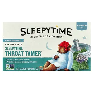 Celestial Seasonings Wellness Tea, Sleepytime Throat Tamer®, Caffeine Free, 20 Tea Bags, 1.2 oz (34 g)