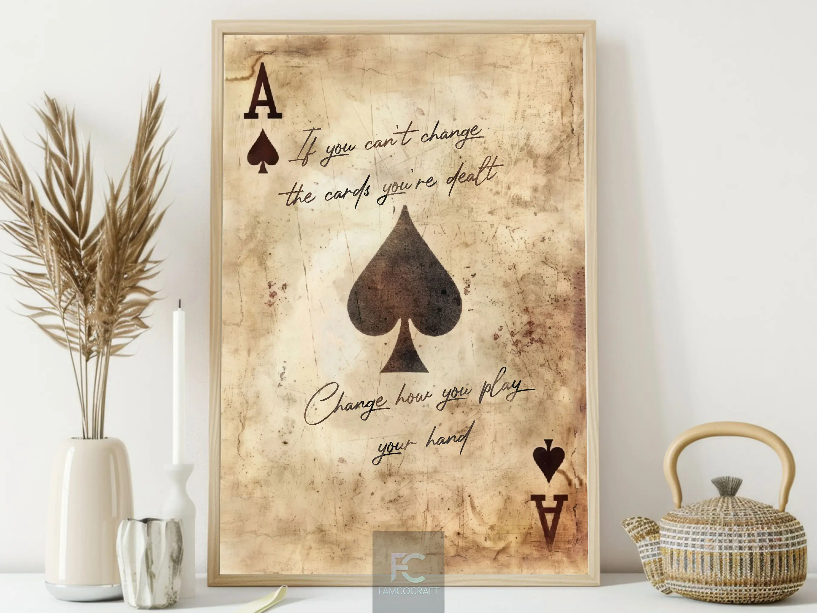 Ace of Spades Canvas Print, Life Quote Poster Print, Classic Playing Card Wall Art Decor