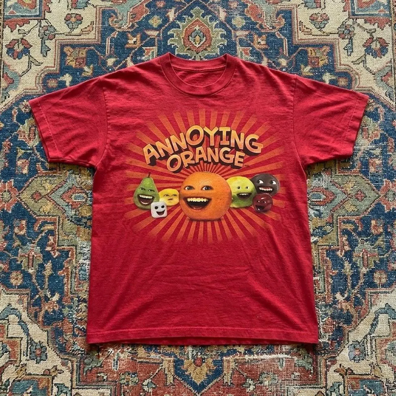 Red Annoying Orange Graphic T-Shirt, Gildan Unisex Tee, Funny Cartoon Style Shirt, Casual Streetwear Top