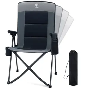 EVER ADVANCED Reclining Camping Chairs for Adult Lightweight with 4 Level Adjustable Back, Folding Recliner Chair, Portable Lawn Chairs for Patio Balcony, Supports 350lbs Black