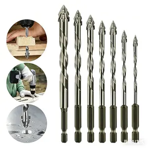 7pcs Dry Drilling Bit Set,Sawtooth Eccentric Drill Bit Set,Industrial Strength Carbide Drill Bit Tip,Carbide Tipped Four Blade Eccentric Drilling Bit Set,Masonry Drill Bit,Power Tool Accessories for Ceramic,Glass,Marble,Concrete,Steel,Drill Bits Set