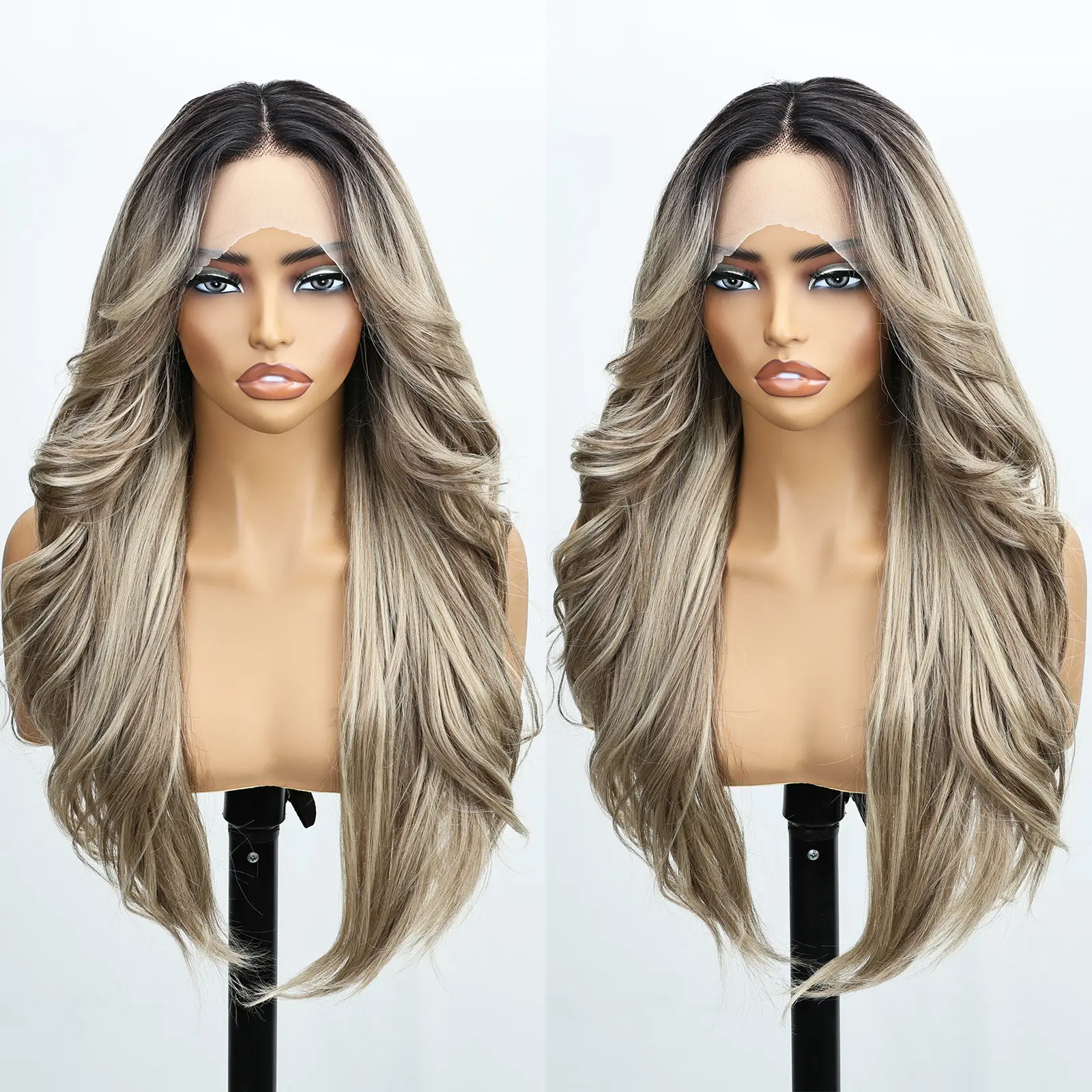 FABÉLLE Long Wavy Glueless Natural Hairline Middle part Lace Front Wig Transparent Lace Easy to Wear Face Framing Beginners Friendly No Glue Wig 26inch Synthetic 13*4*1 Lace Front Wigs for Women Heat Resistant Wigs
