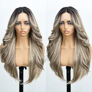 FABÉLLE Long Wavy Glueless Natural Hairline Middle part Lace Front Wig Transparent Lace Easy to Wear Face Framing Beginners Friendly No Glue Wig 26inch Synthetic 13*4*1 Lace Front Wigs for Women Heat Resistant Wigs