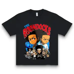 [100% Cotton] 1Pc The Boondocks Animated Characters Print T-Shirt For Men, Women Cartoon Anime Unisex Fashion Cotton Breathable Street Style T-Shirt