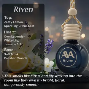Aromaginarium Riven Car Air Freshener with Citrus, Lily & Musk – Hanging Car Diffuser, Premium Oil, Handmade, Made in USA