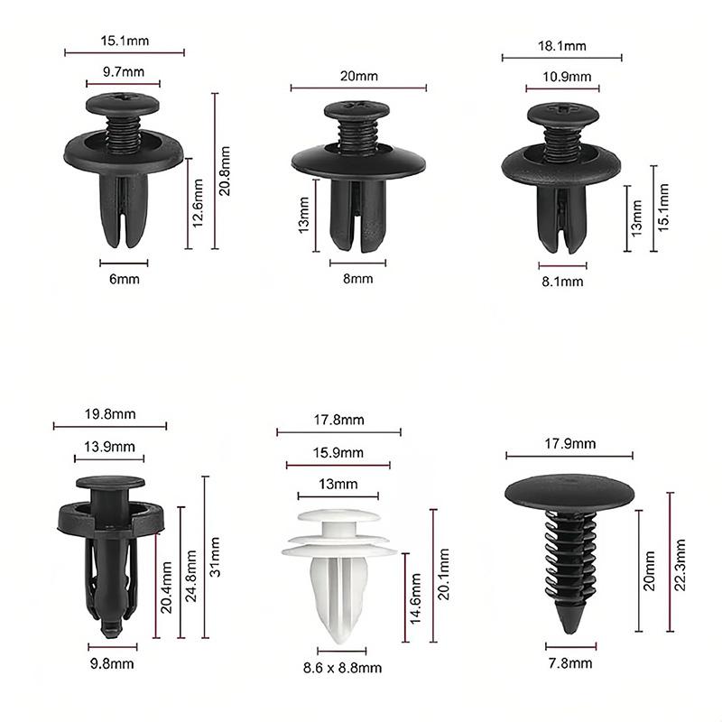 HE26 General Motors 100 piece fastener buckle set, equipped with 6 types of plastic buckles, specially designed for external safety fixation and bumper and mudguard maintenance of automobiles.