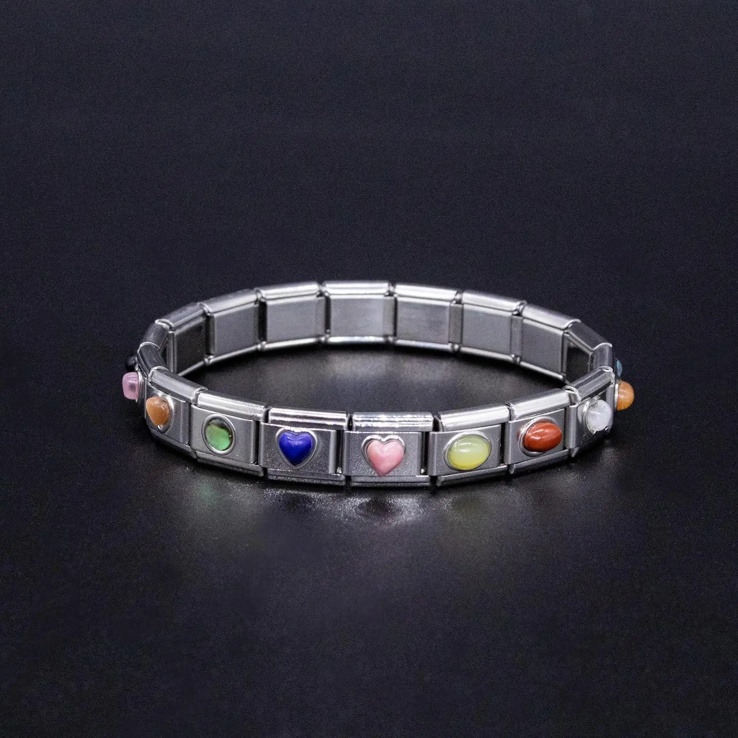 Italian Charm Bracelet Charms, Semiprecious Stone Charms, 9mm Stainless Steel Links Bracelets Jewelry for Women Italian Charm Bracelet Charms, Semiprecious Stone Charms, 9mm Stainless Steel Links Bracelets Jewelry for Women