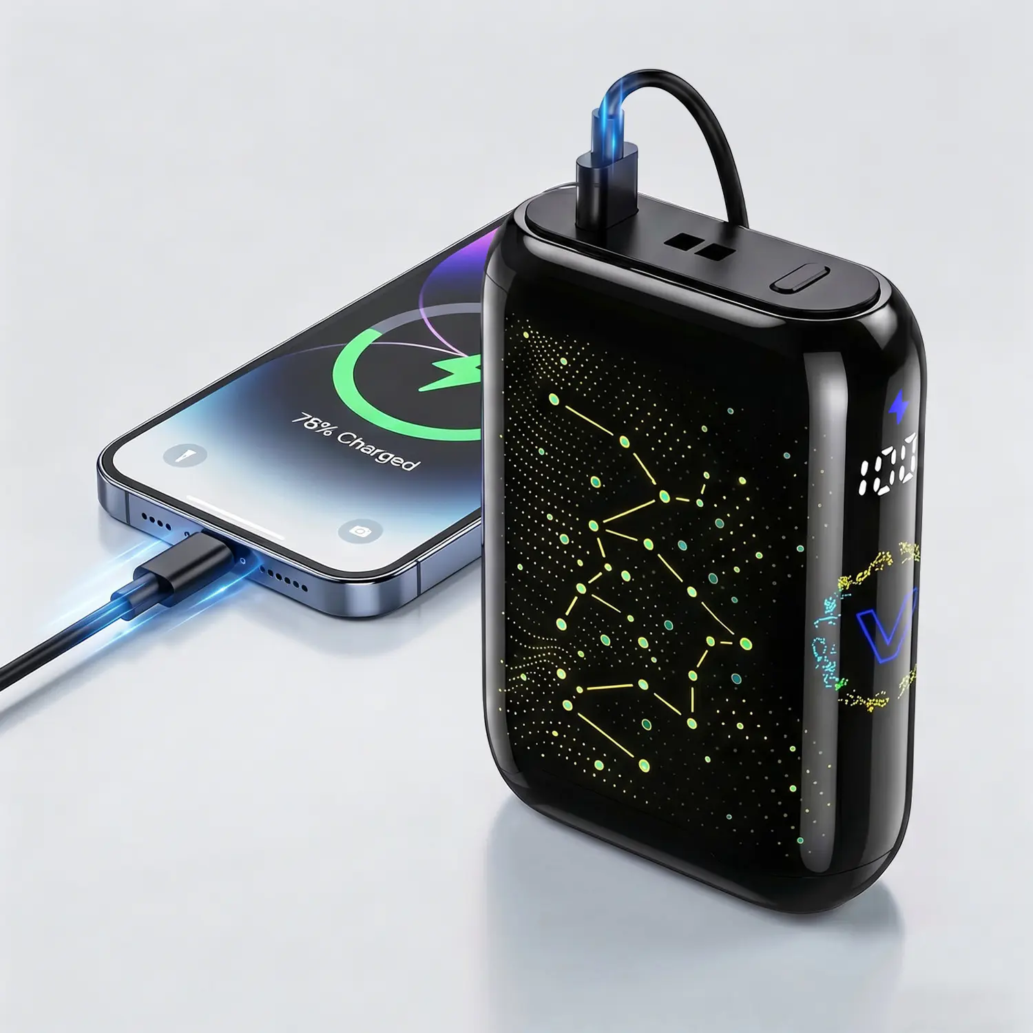 2026 Compact 22.5W High-Speed Charger Power Bank - 5000mAh, Included Cables, LED Power Indicator, Neon Cool Lighting Effects, Compatible with iPhone Samsung, Travel Essential Gift
