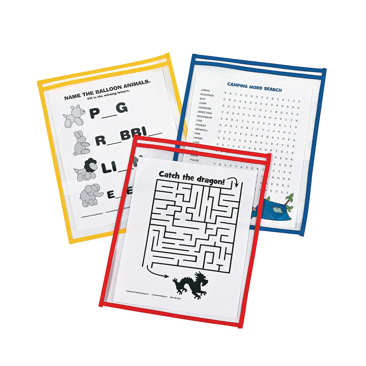 10"x13" Top-Loading Plastic Dry Erase Pocket Sleeves, Sturdy Durable Primary Color, 12-Pc Versatile Reusable Products for Early Learning & Office Meeting Rooms, No