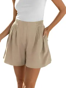 BTFBM Womens Shorts Casual 2026 Spring Summer Elastic High Waisted Pleated Cotton Shorts Beach Vacation Outfits Pockets