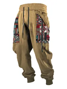 Men's Ethnic Print Jogger Pants, Drawstring Waist Comfort Trousers, Fall Winter Casual Bottoms, essential piece, must have item, trendy style, everyday wear, wardrobe staple, wardrobe essential, must have piece