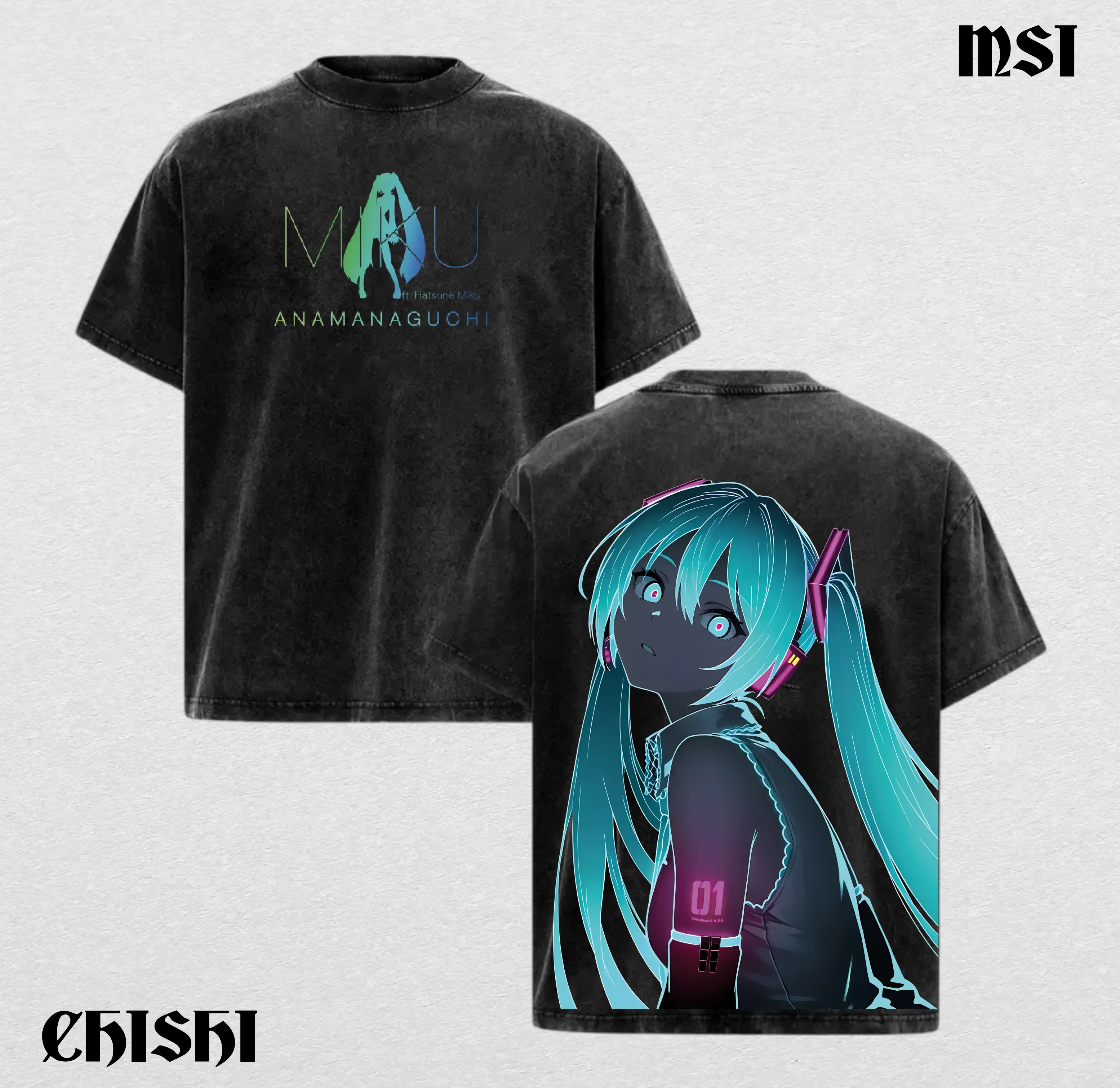 Men's Oversized Vintage Shortsleeve T-Shirt, Heavyweight Cotton Streetwear with a Double-Sided Anime Print and Seamless Collar