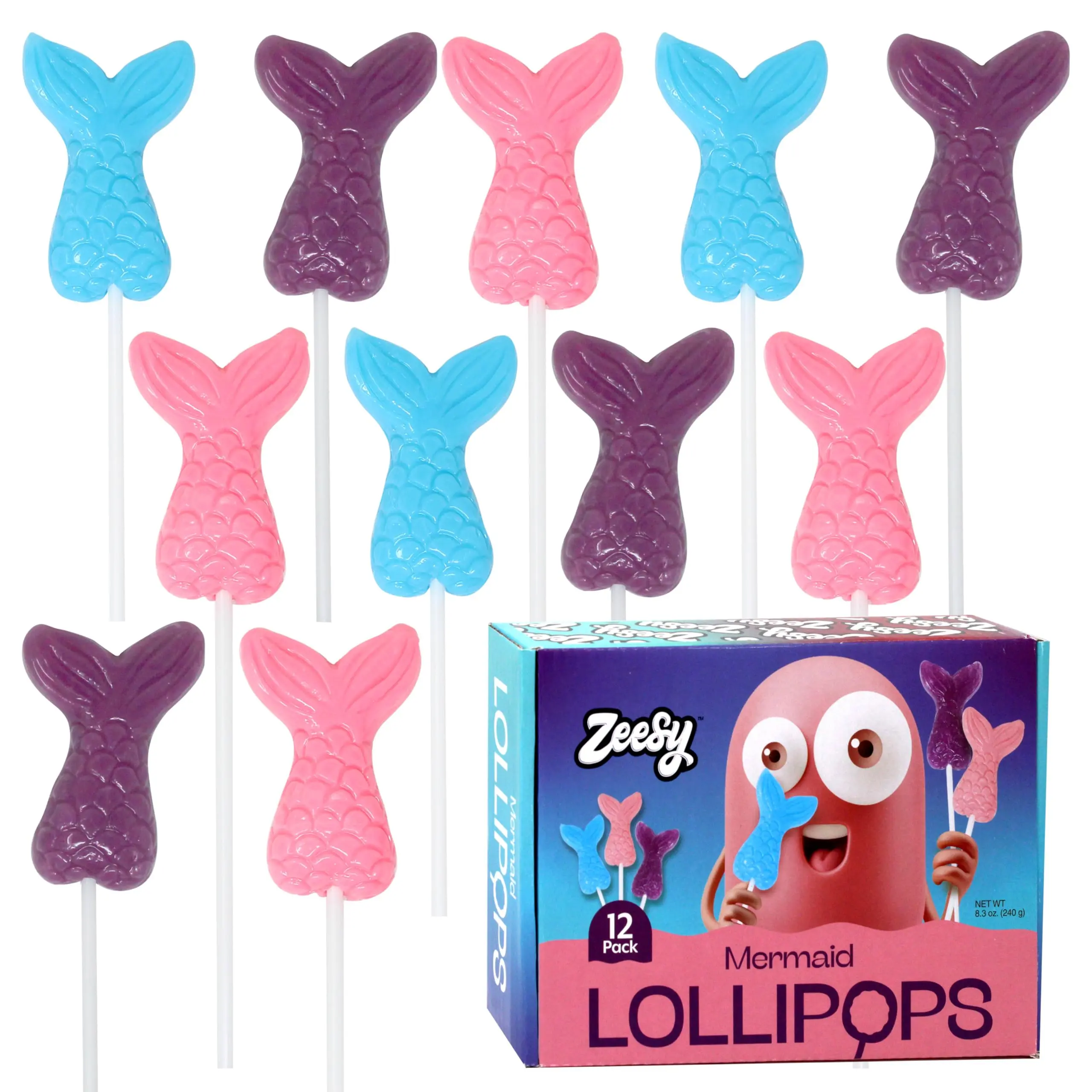 Zeesy Mermaid Candy Fruit Snacks - 12-Pack Individually Wrapped Candies Set for Birthday Party Favors, Goodie Bags