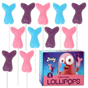 Zeesy Mermaid Lollipops - 12 Pack Individually Wrapped Candy Suckers for Birthday Party Favors & Goodie Bags