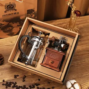 Hand-cranked coffee grinder gift set, grinder and French press pot set, coffee utensils for promotional gifts