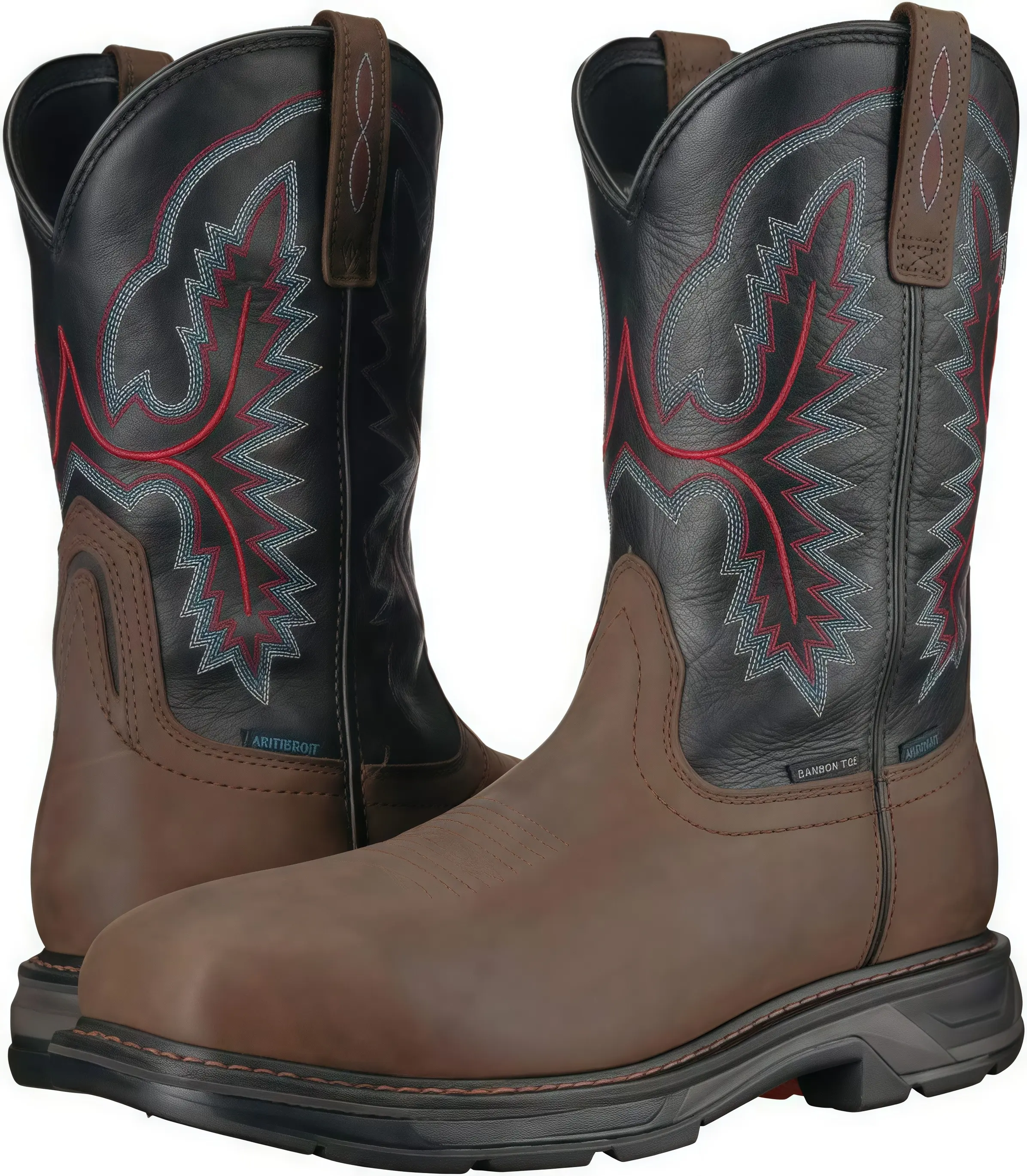 Men's side zipper chunky heel, Western style, brown round toe fashion boots printed cowboy boots, Mexican Western cowboy boots, ranch boots