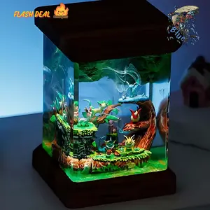 Handmade Pokémon World Resin Sculpture – Unique Epoxy Diorama, Eevee Collectible Model, Terrarium-Inspired Display, Gamer Room Decor, Gift for Fans