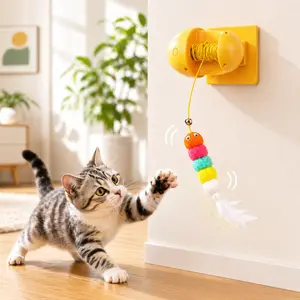 Automatic Cat Toy for Indoor Cats, Wall Mounted Interactive Teaser, Rechargeable Electric Cat Toy with Auto Rebound, Hands-Free Play