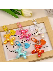 2pcs Laser Balloon Dog Keychains, Candy Color Heart Decorations, Keychain for Bags, DIY Backpack Accessories, Cute Floral Style, Polished Finish