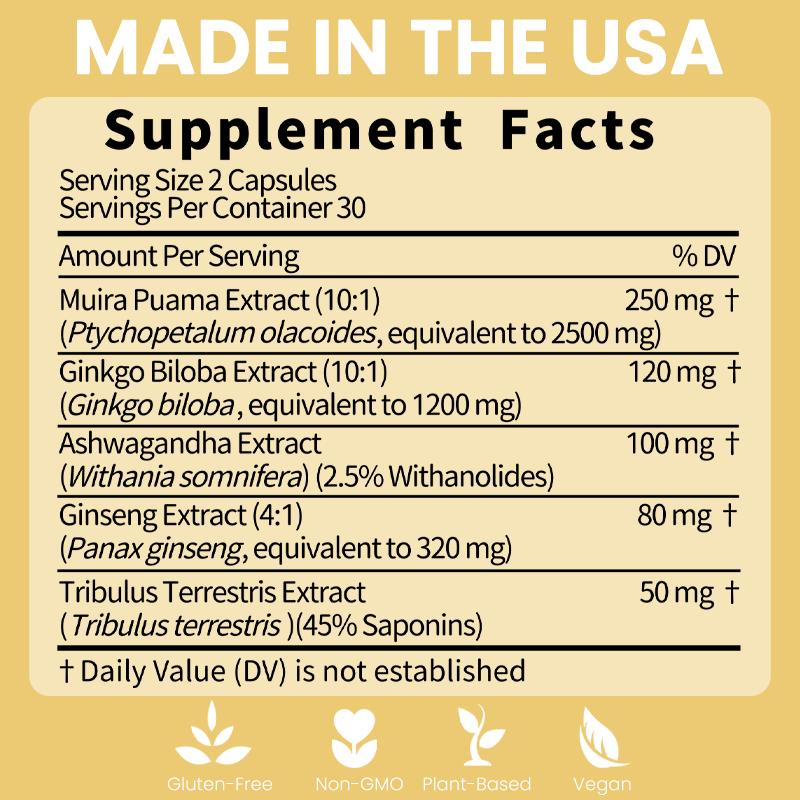 Potency Wood - 3 Bottles - Energy Stamina Supplements - Ginseng Ashwagandha Gingko Tribulus, Adaptogen, Brain, Immune Health, Antioxidants, Anti-imflammation