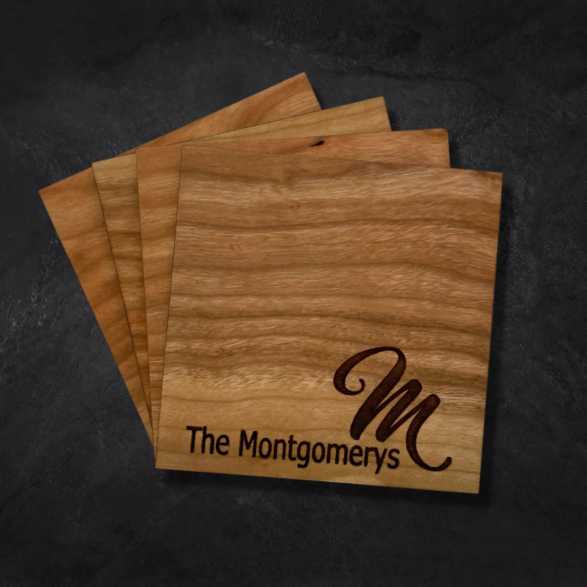Family Name Monogram Personalized Wood Coasters