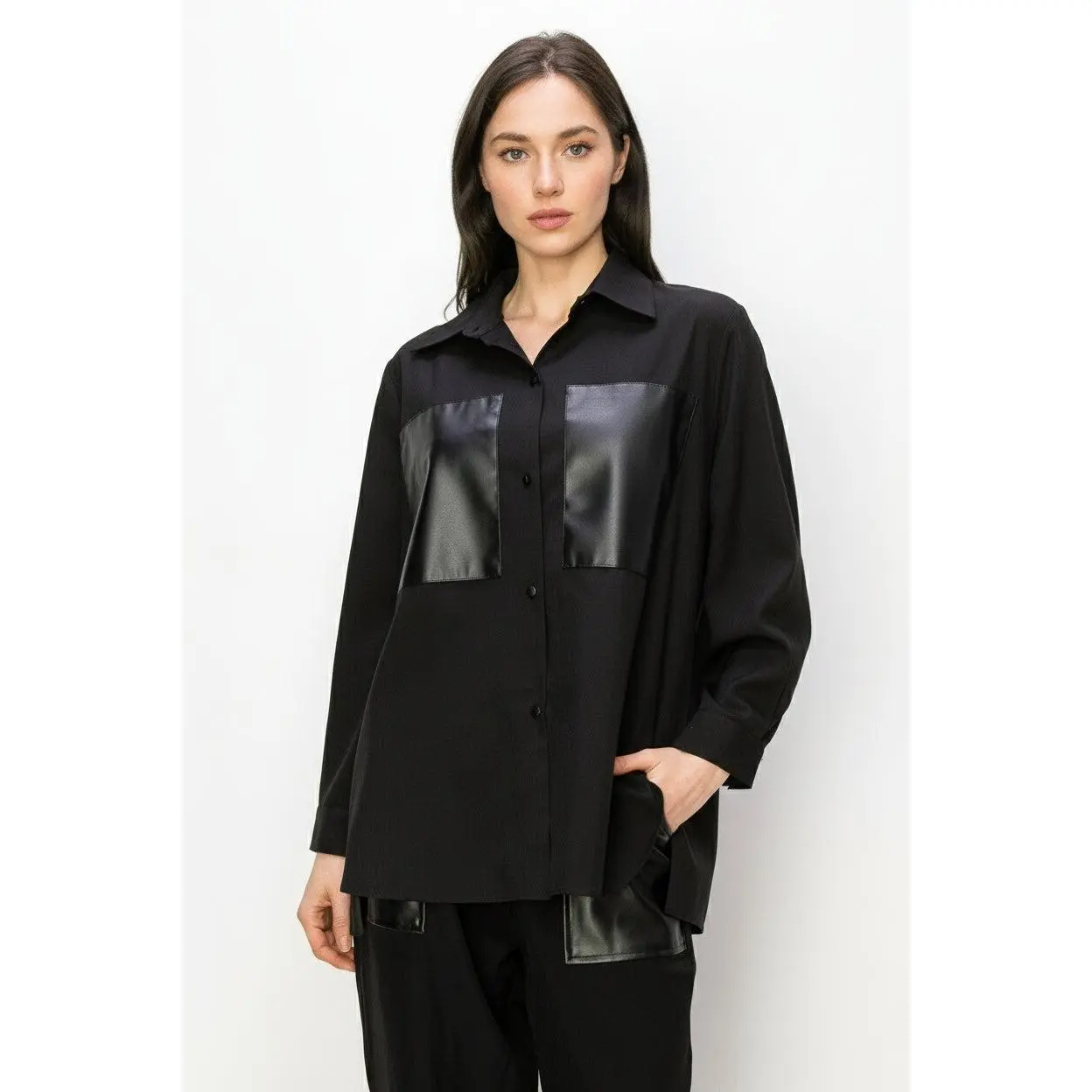 Willa Woven Shirt with Leather Patches