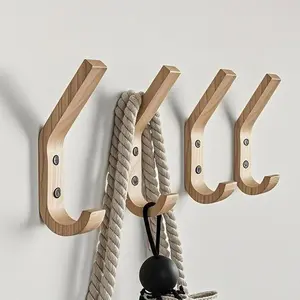 Natural Oak Wall Hooks, Heavy Duty Decorative Coat Hangers for Home, Vintage Style Organizer with 6 Hooks, Sturdy Mounted Hooks for Keys Hats Towels, Rustic Wooden Wall Decor Decoration Curve Minimalist Room Hangable