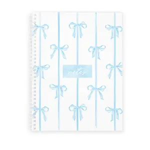 Blue Watercolor Bow 8.5" x 11" Spiral Notebook/Journal, 120 Dot Grid Ruled Pages, Durable Twin Loop Gloss Laminated Cover, White Wire-o Spiral/Made in the USA