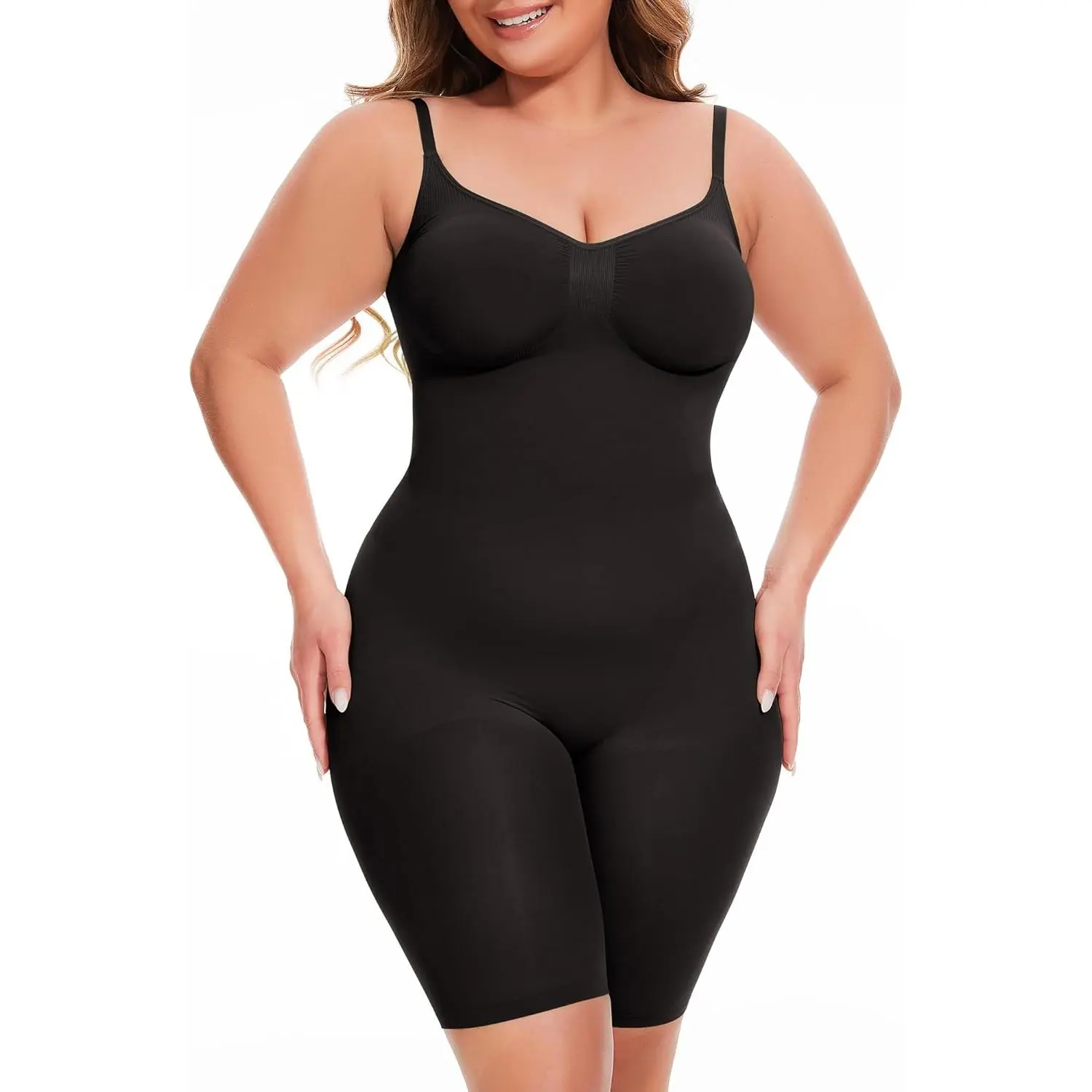 Mid Thigh Bodysuit, Full Body Shapewear Short  for Women Tummy Control Seamless Sculpting Petite Body Shaper