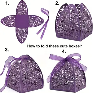 25 Piece Clover Candy Box, Chocolate Gift Box, Laser Cut Wedding Candy Box, with Ribbon, Ideal for Weddings, Birthdays, Parties