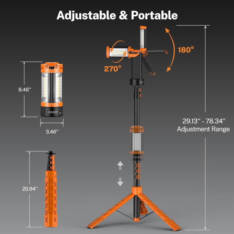 OGERY Rechargeable 10000mAh Camping Light with Detachable Tripod ( 1.75 to 6.5 Feet ), 2200 Lumens Cordless Dimmable Work Light & Emergency Light Outdoor Hiking Gear OGERY Rechargeable 10000mAh Camping Light with Detachable Tripod ( 1.75 to 6.5 Feet ), 2200 Lumens Cordless Dimmable Work Light & Emergency Light Outdoor Hiking Gear