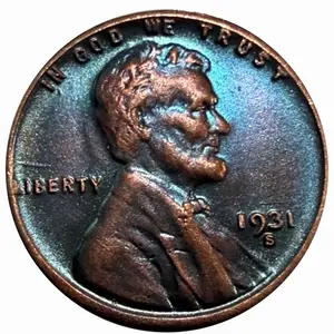 1931 S Lincoln Die Obverse | Rare Blue toning | Wheat Cent Coin - Uncirculated | Historical Collectible