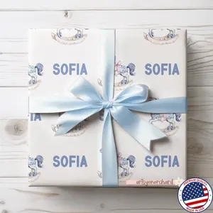 Baby rocking horse Chinoiserie Christmas Wrapping Paper | Personalized Gift Wrap | Custom Name Holiday Gift Wrap | baby 1st Christmas gift