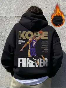 Men's Casual Basketball Slogan Print Loose Fit Thermal Lined Long Sleeve Hoodie Sweatshirts, Fall & Winter Fashion, Comfortable Daily Wear