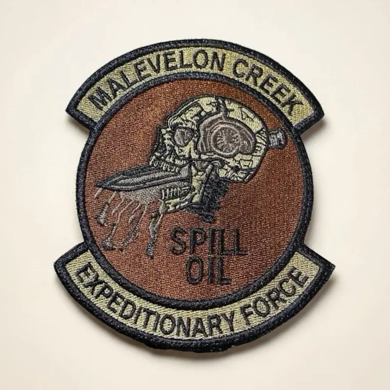 Helldivers-Inspired Malevelon Creek Expeditionary Force Subdued Military Embroidered Morale Patch, Skull Motif Oil-Spill Embroidery Design, 2-Size Iron-On Sew-On Hook Backing for Jackets, Bags