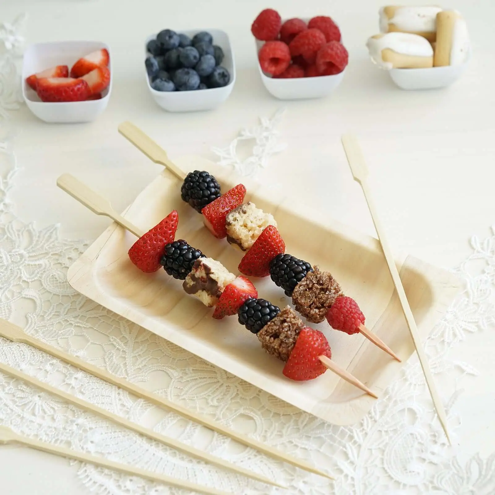 100-Pack Bamboo Skewers 10", Paddle Decorative Top Cocktail Sticks - Eco Friendly Party Picks