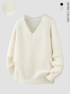 Men's Fall Winter V Neck Long Sleeve Sweater, Casual Fitted Knit Pullover, Soft Comfortable Plain Design, Multiple Colors Available