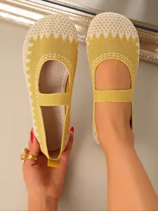 Women's Solid Color Knit Slip-On Flats, Lightweight Casual Shoes for Daily Wear, Summer Breathable Closed Toe Design, Fashionable Women's Footwear