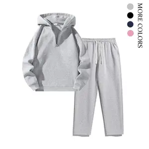 Men's Plain Drop Shoulder Sweatsuit Set Casual Half Zip Hoodie Drawstring Sweatpants with Pocket Men's Sports Clothing quarter zip twin december outfit